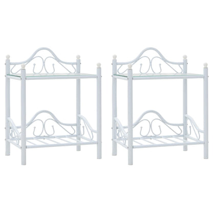 Comodini Set 2 pz Acciaio e Vetro Temperato 45x30,5x60cm Bianco