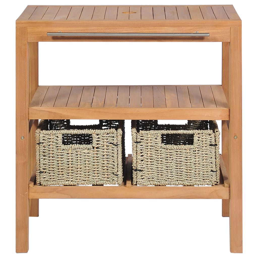 Mobile per Lavabo con 2 Cesti in Massello di Teak 74x45x75 cm