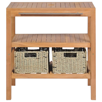 Mobile per Lavabo con 2 Cesti in Massello di Teak 74x45x75 cm