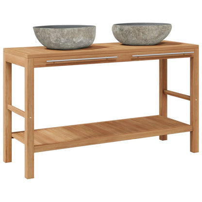 Mobile Bagno in Massello di Teak con Lavabi in Pietra di Fiume