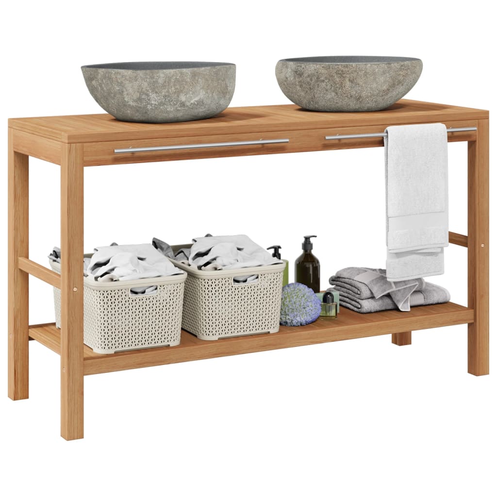 Mobile Bagno in Massello di Teak con Lavabi in Pietra di Fiume