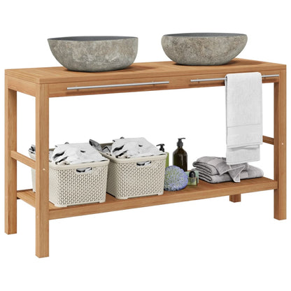 Mobile Bagno in Massello di Teak con Lavabi in Pietra di Fiume