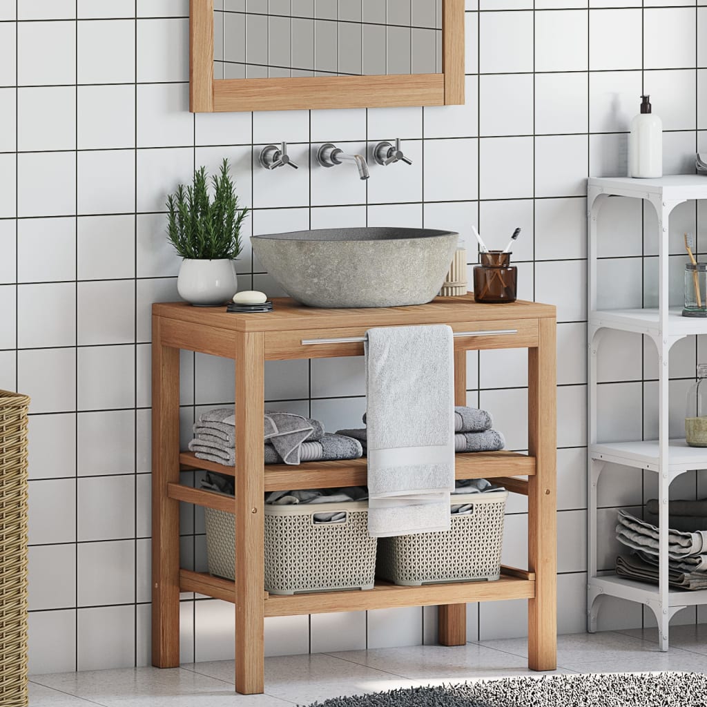 Mobile Bagno in Massello di Teak con Lavabo in Pietra di Fiume