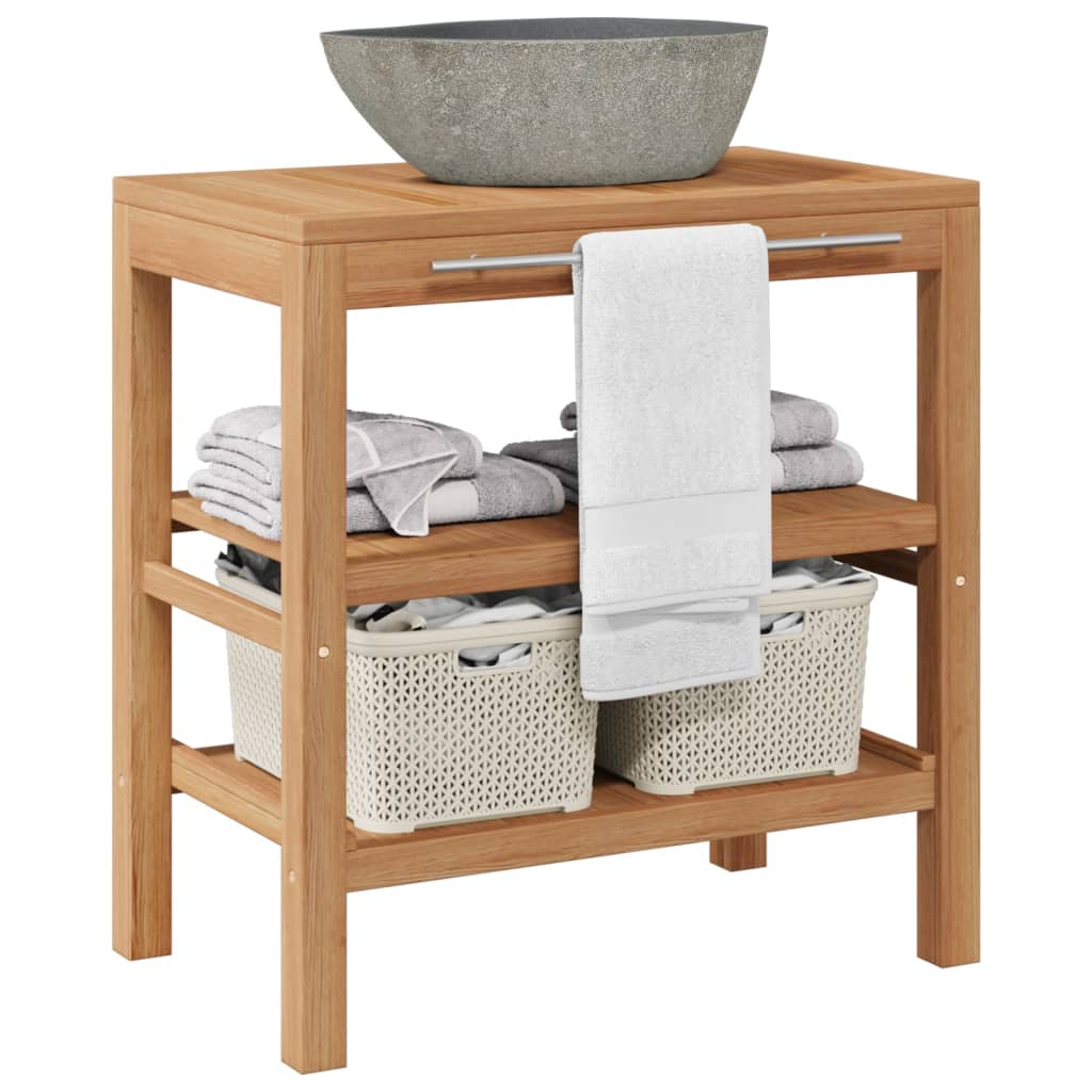 Mobile Bagno in Massello di Teak con Lavabo in Pietra di Fiume