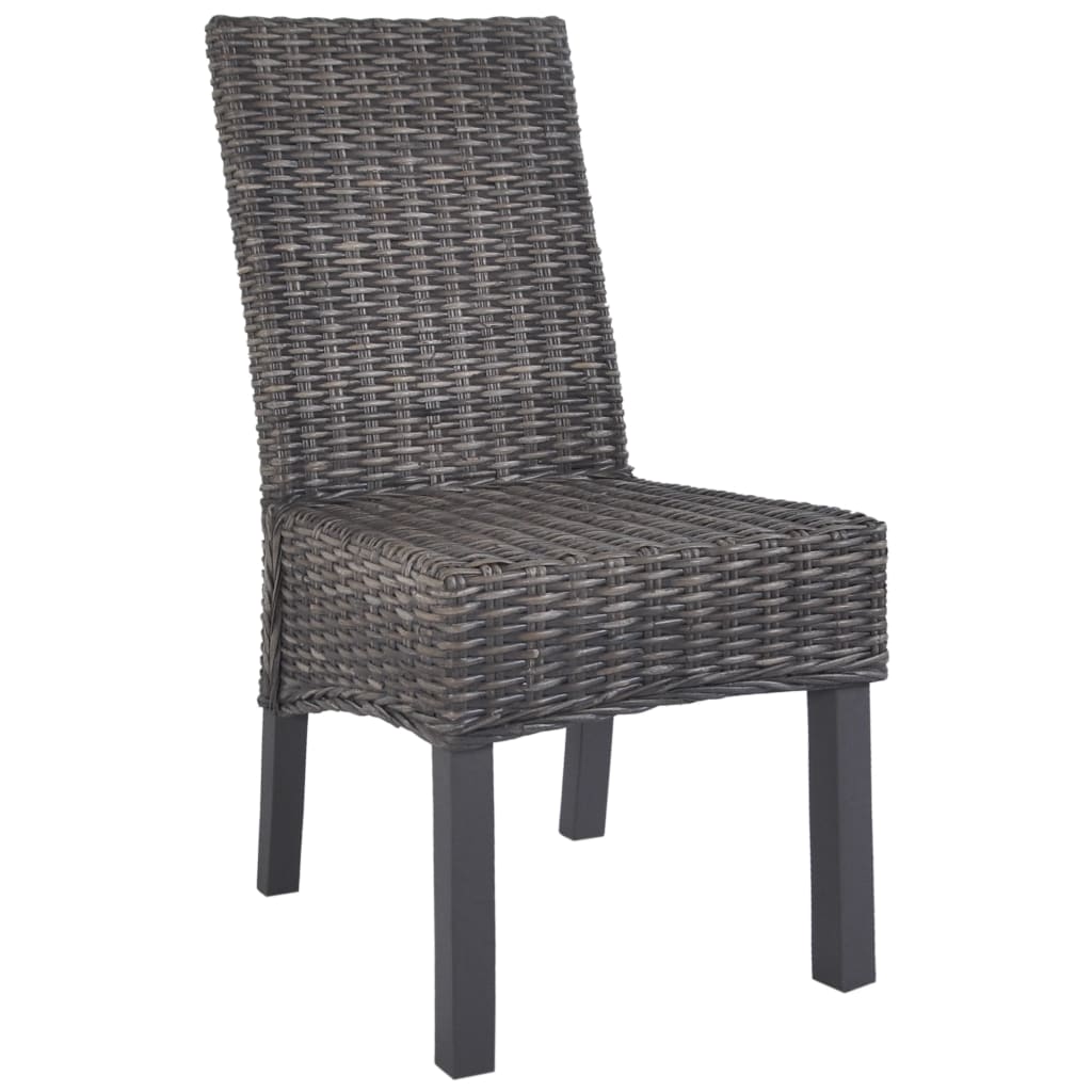 Sedie da Pranzo 2 pz Marroni in Rattan Kubu e Legno di Mogano