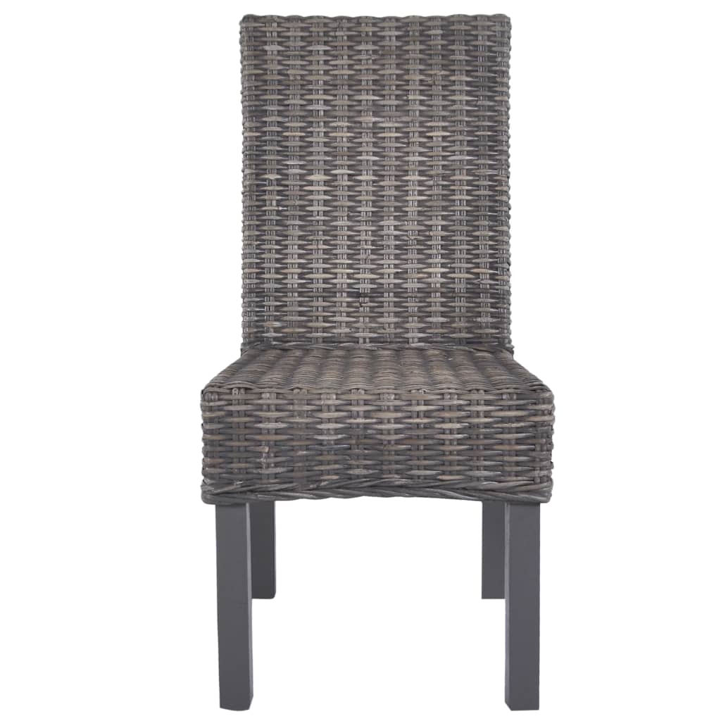 Sedie da Pranzo 2 pz Marroni in Rattan Kubu e Legno di Mogano