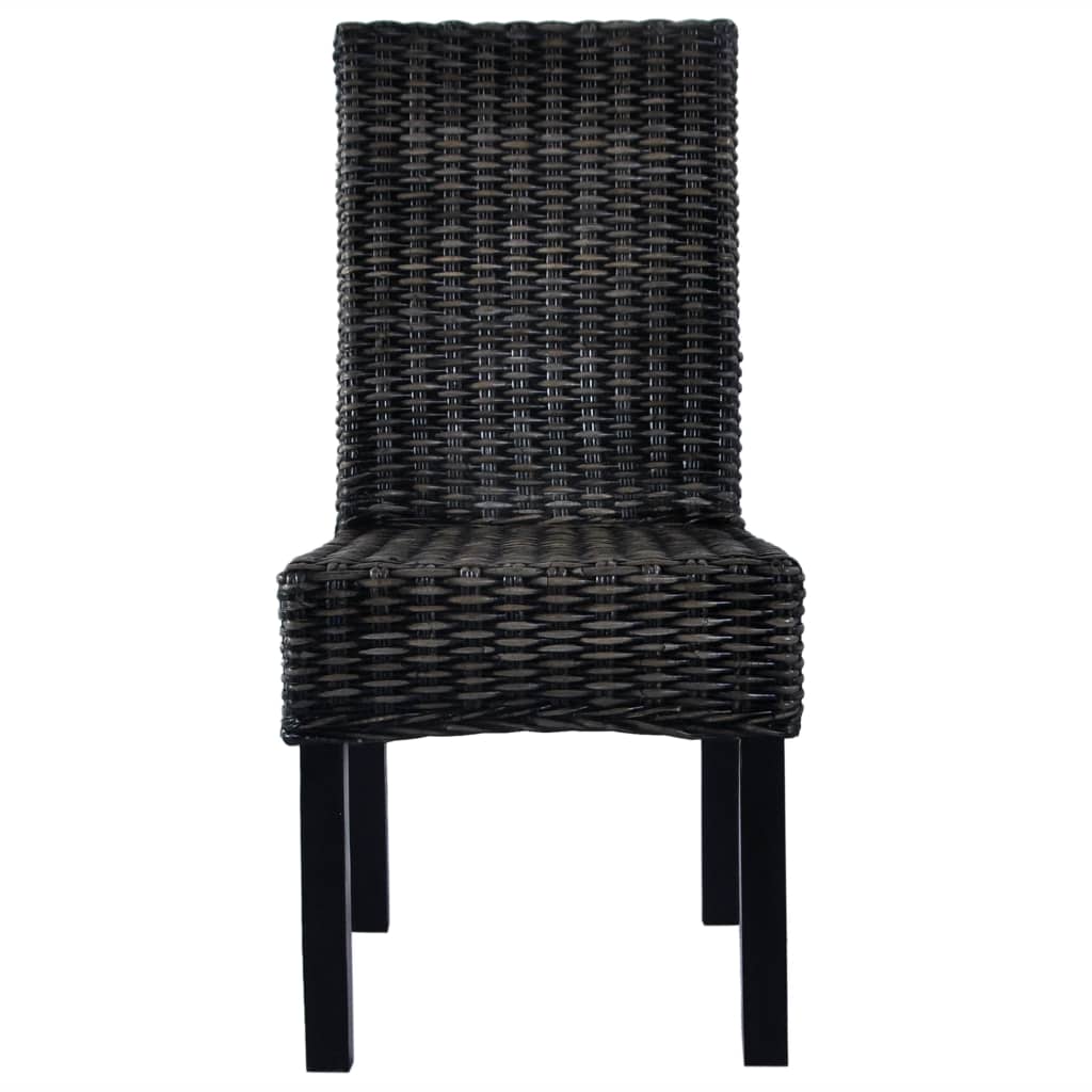 Sedie da Pranzo 2 pz Nere in Rattan Kubu e Legno di Mogano