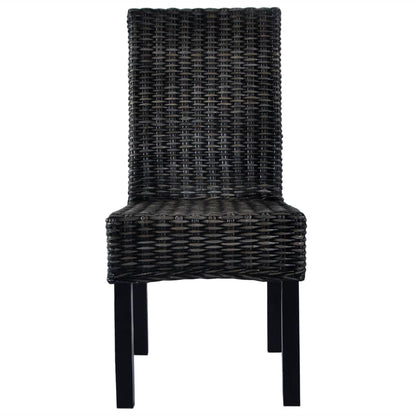 Sedie da Pranzo 2 pz Nere in Rattan Kubu e Legno di Mogano