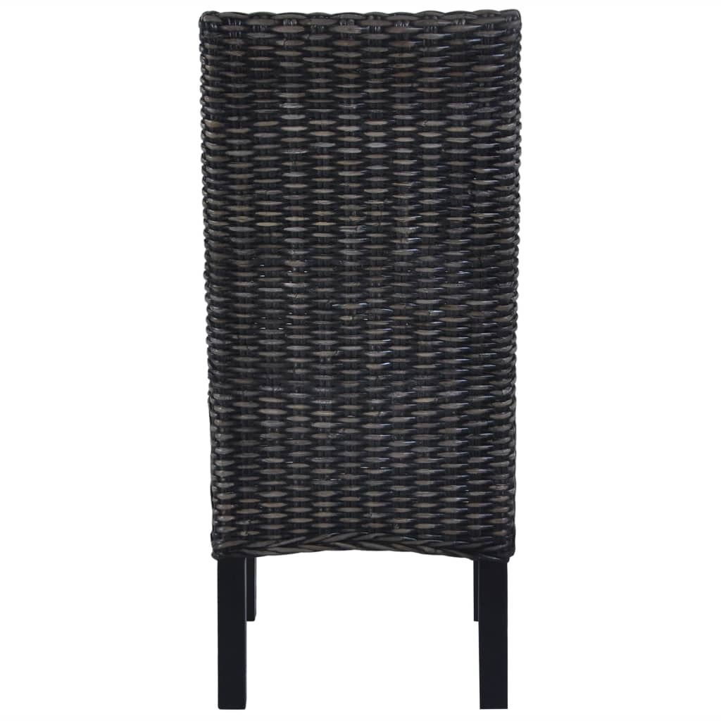 Sedie da Pranzo 2 pz Nere in Rattan Kubu e Legno di Mogano