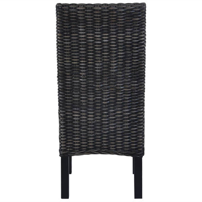 Sedie da Pranzo 2 pz Nere in Rattan Kubu e Legno di Mogano