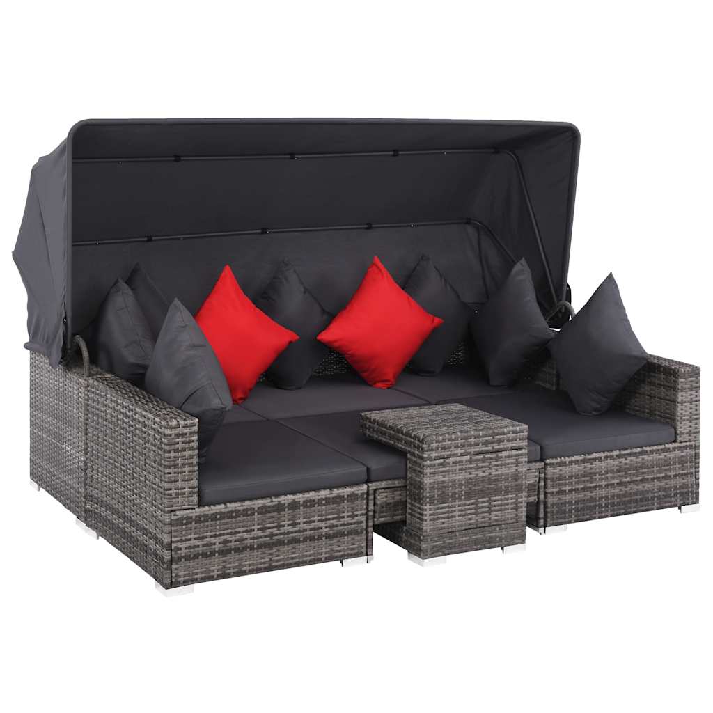 Set Divani da Giardino 7 pz con Cuscini in Polyrattan Grigio