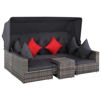 Set Divani da Giardino 7 pz con Cuscini in Polyrattan Grigio