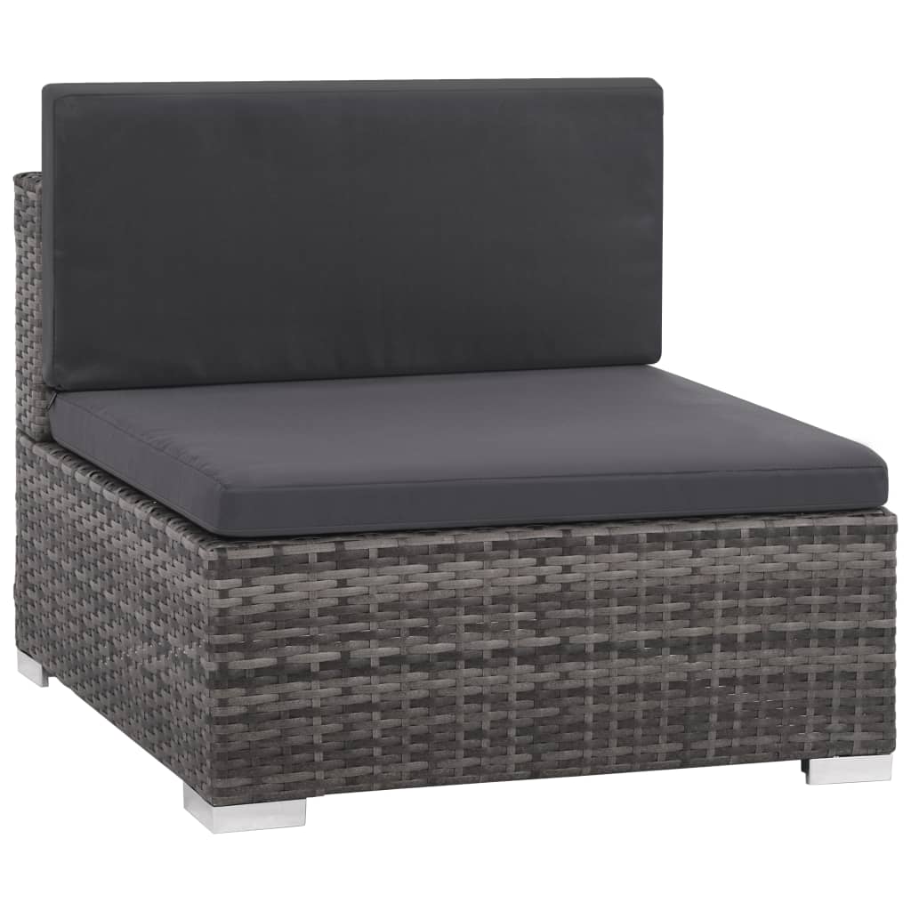 Set da Giardino 6 pz con Cuscini in Polyrattan Grigio