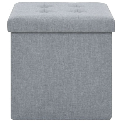 Pouf Pieghevole con Contenitore Grigio Chiaro in Simil Lino