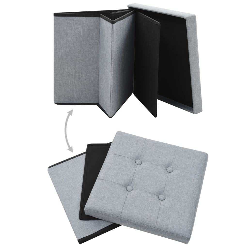 Pouf Pieghevoli con Contenitore 2pz Grigio Chiaro in Simil Lino