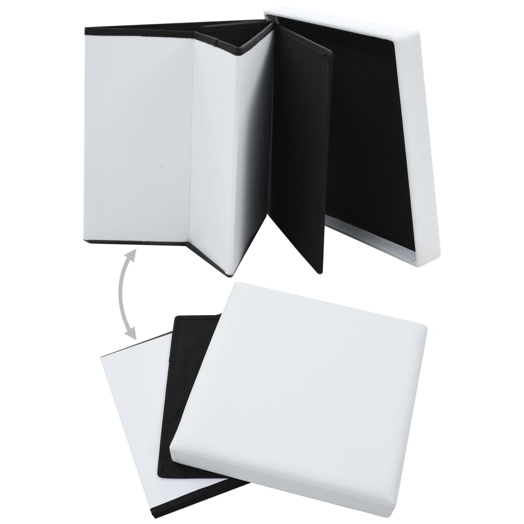 Sgabello Pieghevole con Contenitore Bianco in Similpelle