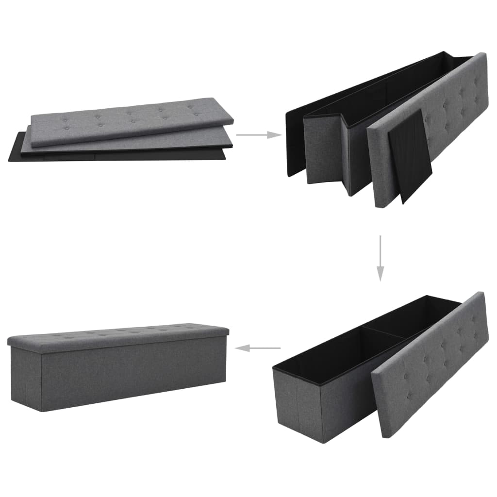 Cassapanca Pieghevole in Simil Lino 150x38x38 cm Grigio Scuro