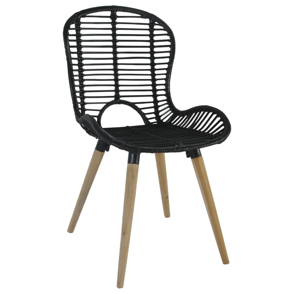 Sedie da Pranzo 4 pz Nere in Rattan Naturale
