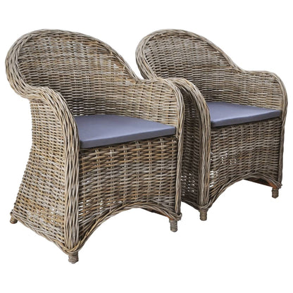 Sedie da Esterno 2 pz con Cuscini in Rattan Naturale