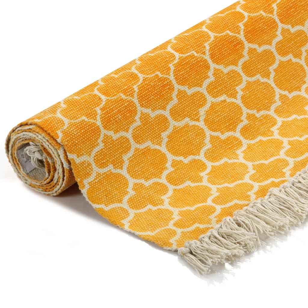 Tappeto Kilim in Cotone 120x180 cm Giallo con Motivi