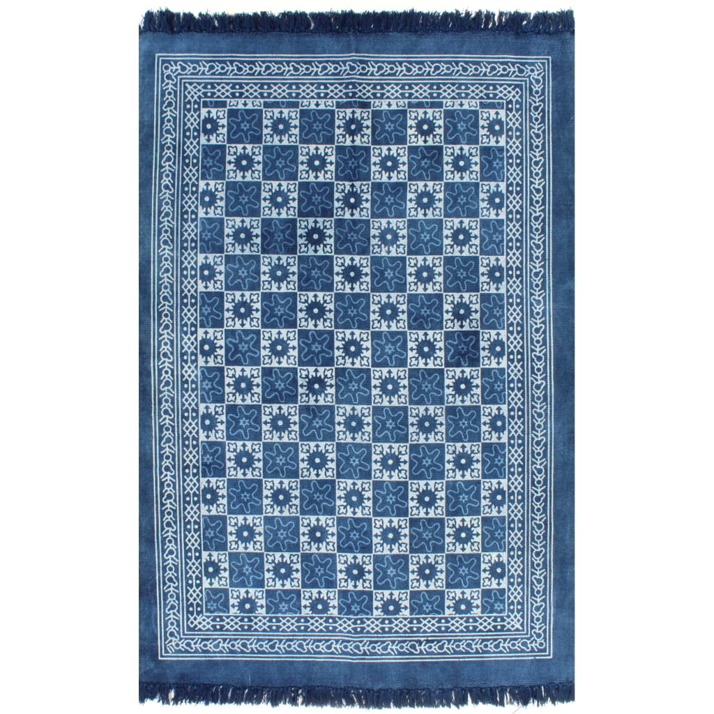Tappeto Kilim in Cotone 160x230 cm con Motivi Blu