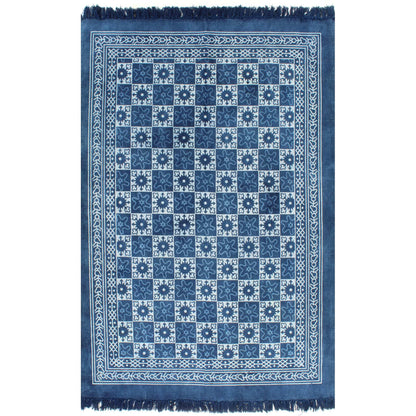 Tappeto Kilim in Cotone 160x230 cm con Motivi Blu