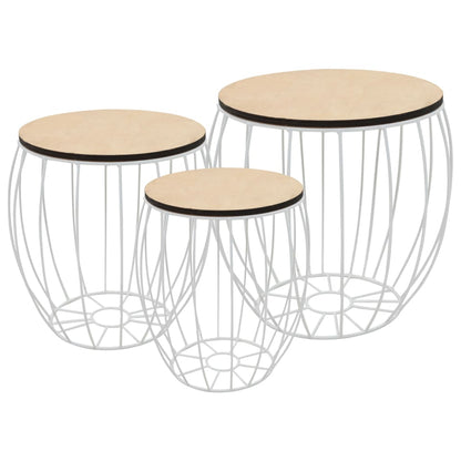 Set Tavolini da Salotto 3 pz in Multistrato di Pioppo e Acciaio