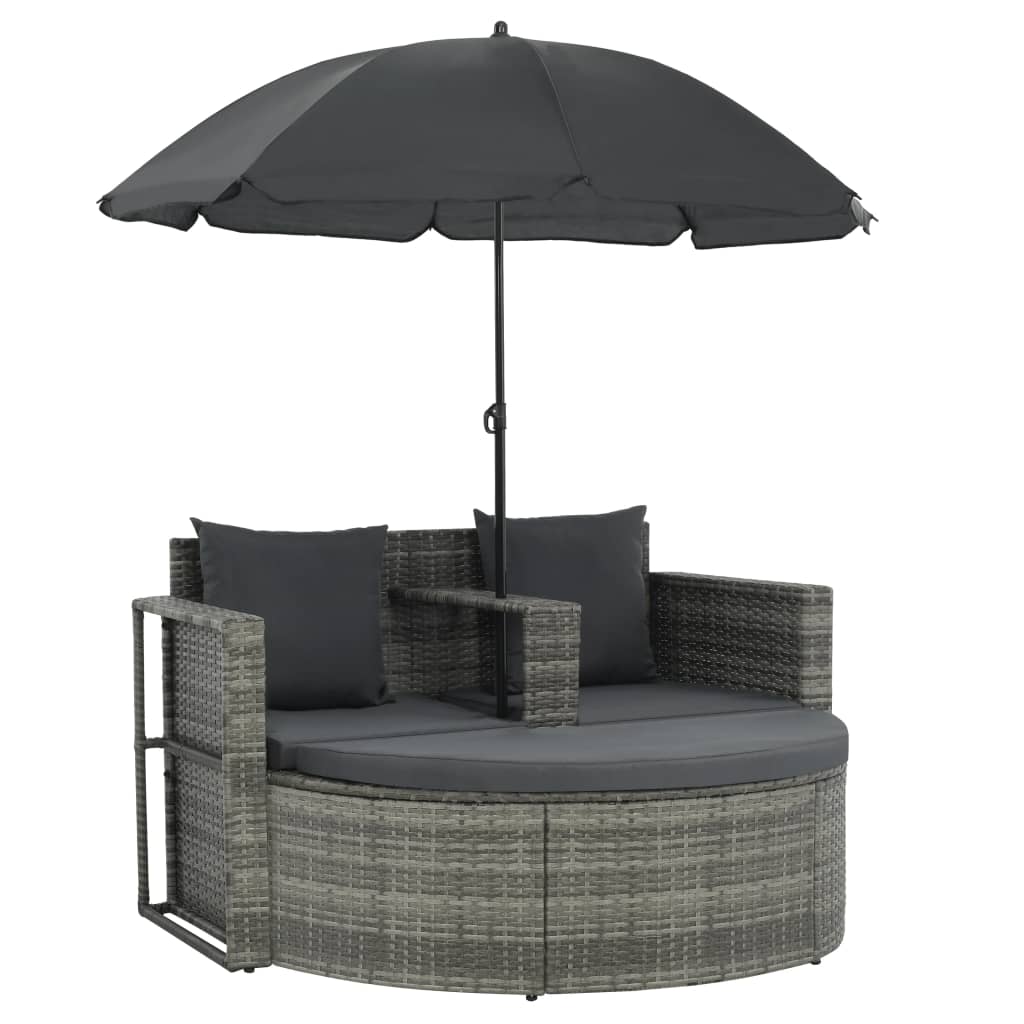 Divano da Giardino 2 Posti Cuscini Ombrellone Grigio Rattan PE
