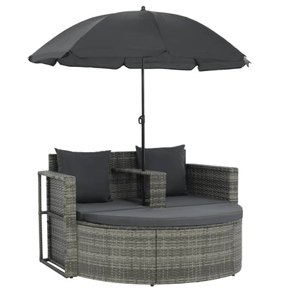 Divano da Giardino 2 Posti Cuscini Ombrellone Grigio Rattan PE