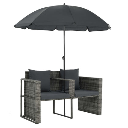 Divano da Giardino 2 Posti Cuscini Ombrellone Grigio Rattan PE