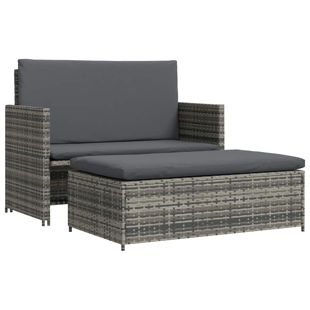 Set Divani da Giardino 2 pz con Cuscini in Polyrattan Grigio