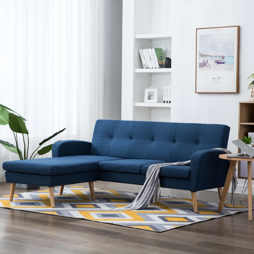 Divano a L con Rivestimento in Tessuto 186x136x79 cm Blu