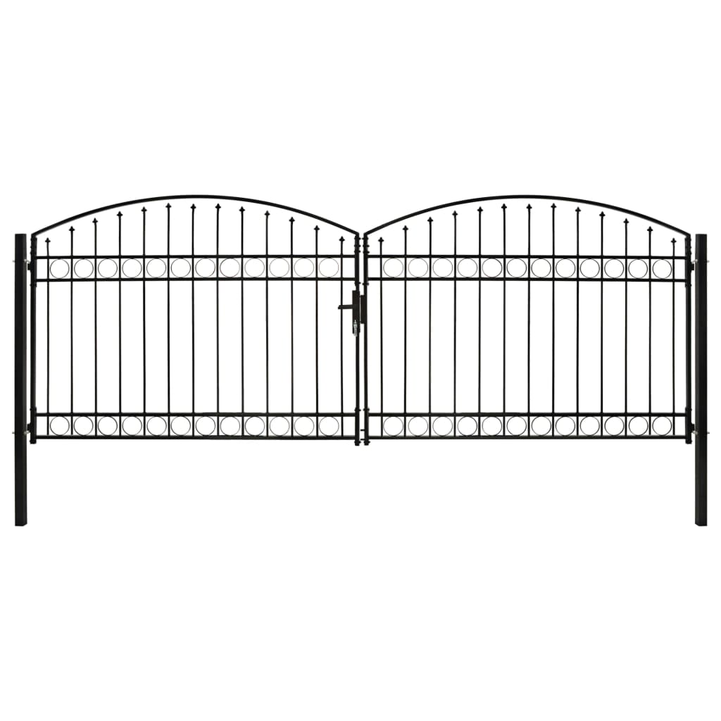 Cancello a Doppia Anta ad Arco in Acciaio 400x150 cm Nero