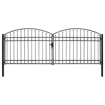 Cancello a Doppia Anta ad Arco in Acciaio 400x150 cm Nero