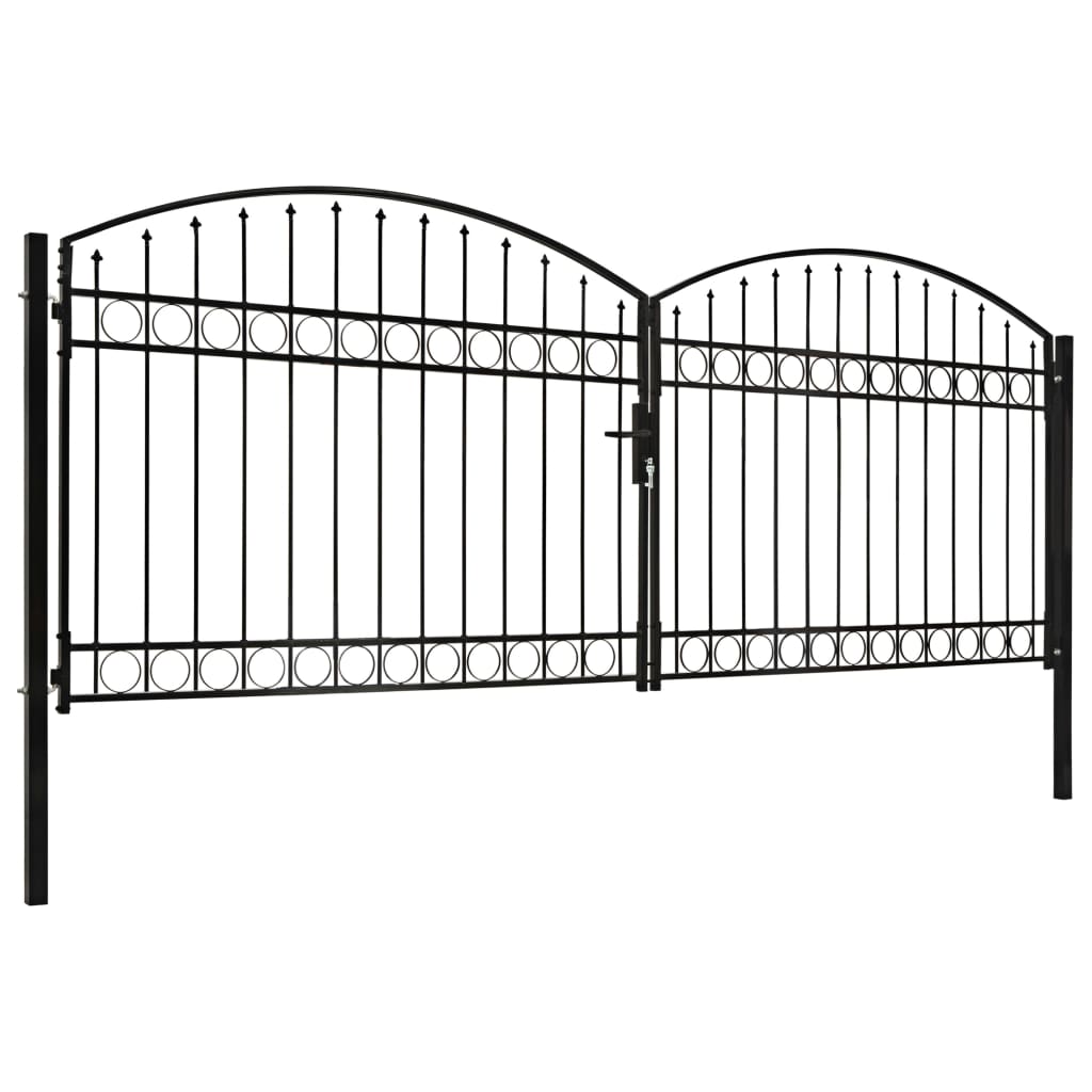 Cancello a Doppia Anta ad Arco in Acciaio 400x150 cm Nero