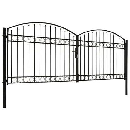 Cancello a Doppia Anta ad Arco in Acciaio 400x150 cm Nero