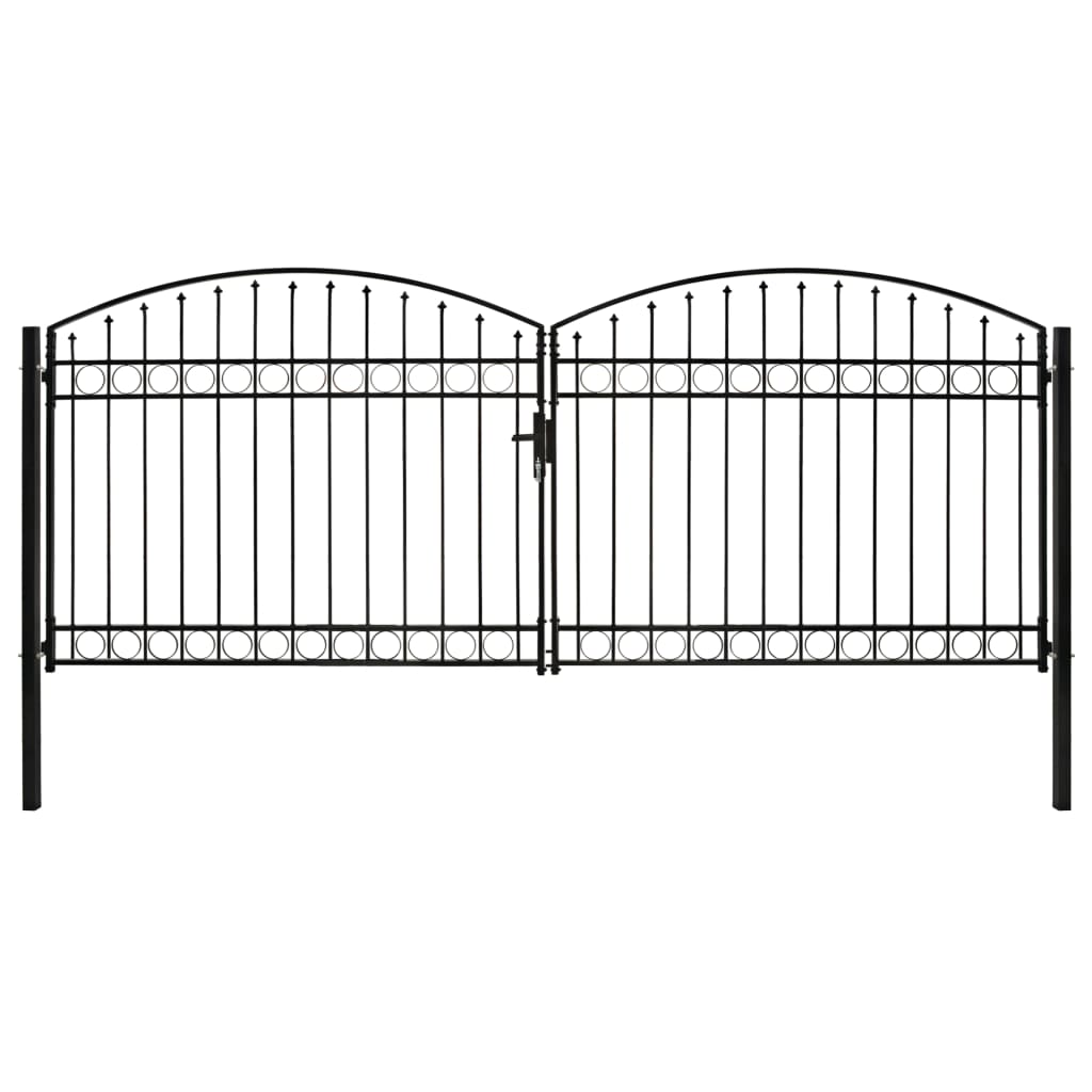 Cancello a Doppia Anta ad Arco in Acciaio 400x175cm Nero