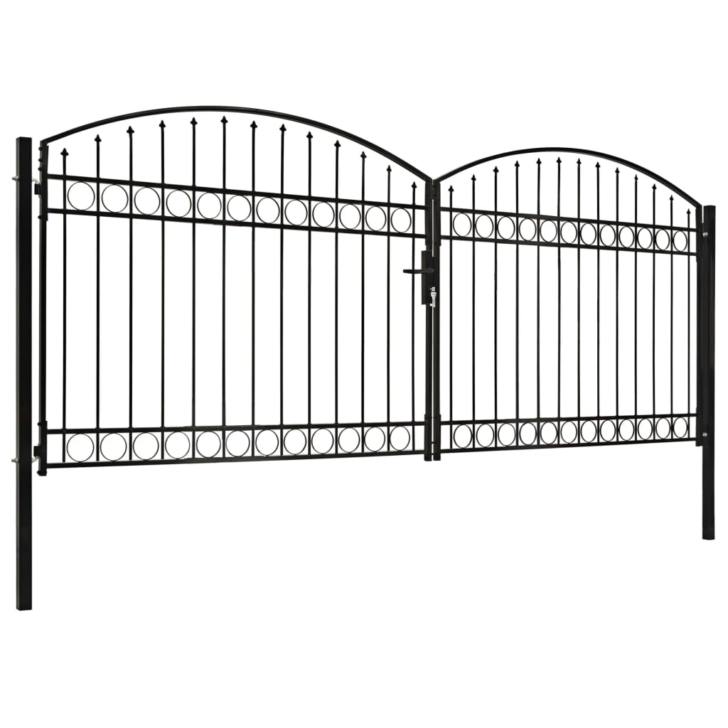 Cancello a Doppia Anta ad Arco in Acciaio 400x175cm Nero