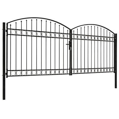 Cancello a Doppia Anta ad Arco in Acciaio 400x175cm Nero