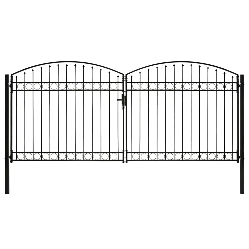 Cancello a Doppia Anta ad Arco in Acciaio 400x200cm Nero