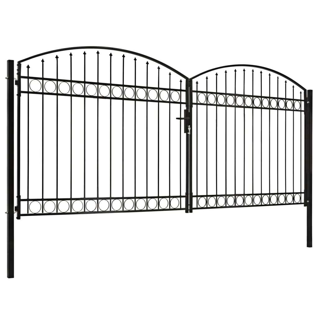 Cancello a Doppia Anta ad Arco in Acciaio 400x200cm Nero