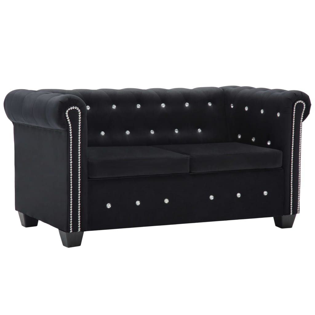 Divano Chesterfield a 2 Posti in Velluto 146x75x72 cm Nero