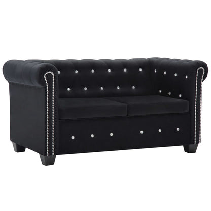 Divano Chesterfield a 2 Posti in Velluto 146x75x72 cm Nero