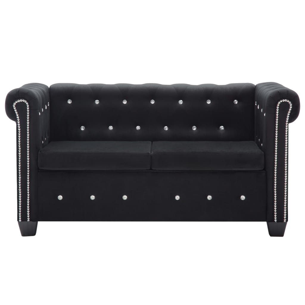 Divano Chesterfield a 2 Posti in Velluto 146x75x72 cm Nero