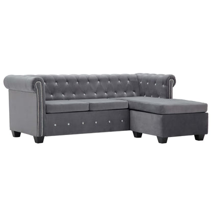 Divano Chesterfield a L in Velluto 199x142x72 cm Grigio