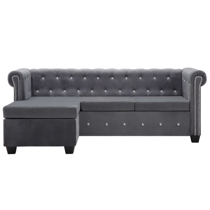 Divano Chesterfield a L in Velluto 199x142x72 cm Grigio
