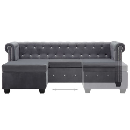 Divano Chesterfield a L in Velluto 199x142x72 cm Grigio