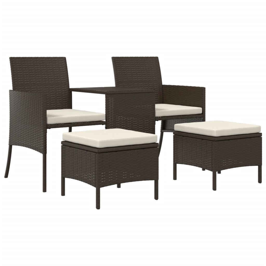 Divano da Giardino a 2 Posti Tavolino e Pouf Polyrattan Marrone