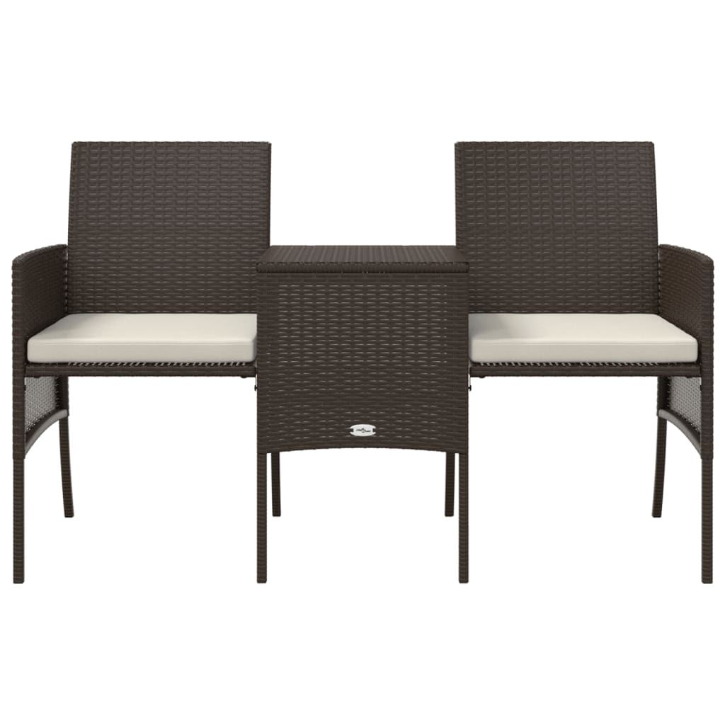 Divano da Giardino a 2 Posti Tavolino e Pouf Polyrattan Marrone