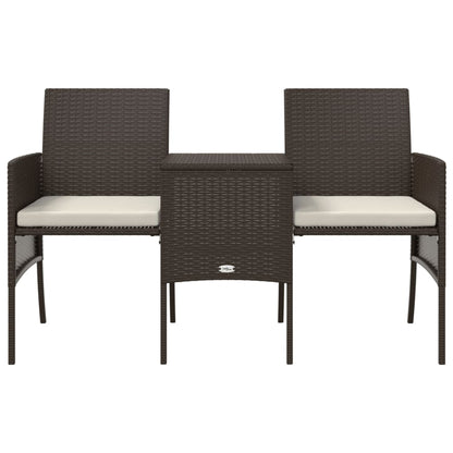 Divano da Giardino a 2 Posti Tavolino e Pouf Polyrattan Marrone